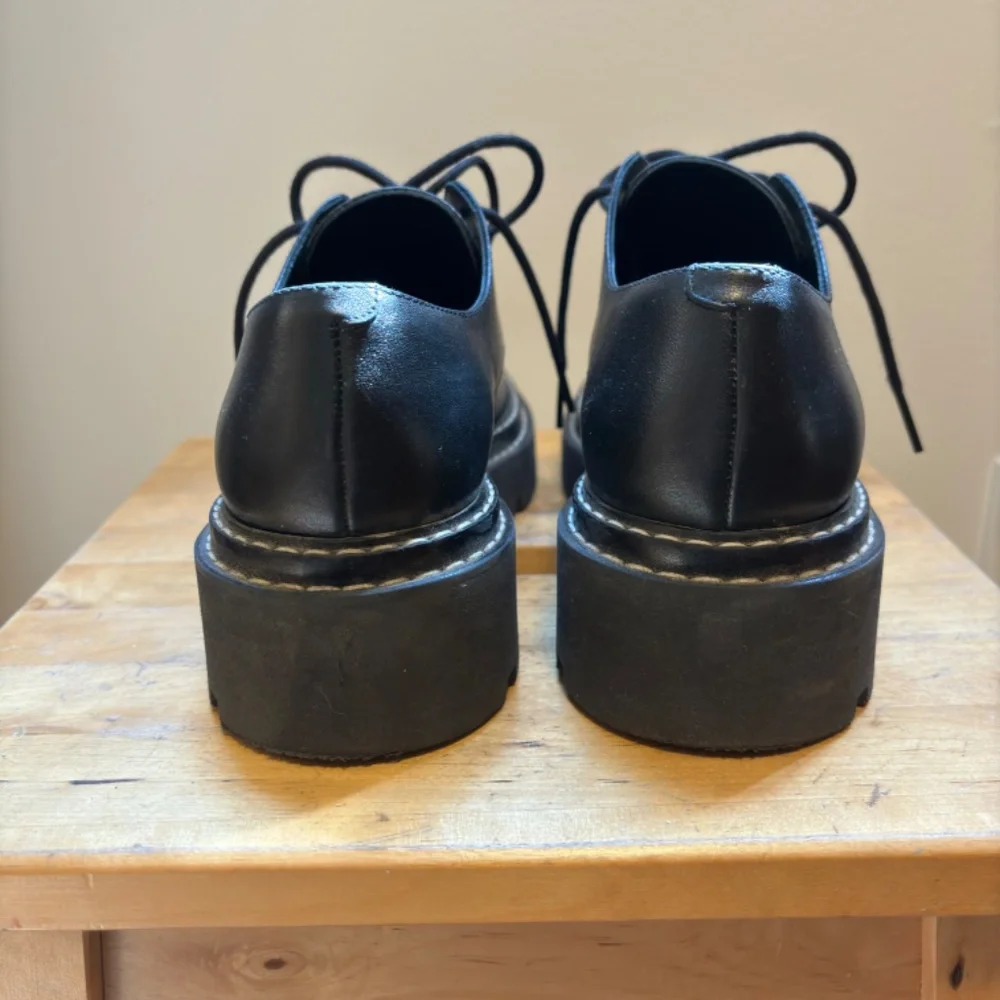 Poppy Barley Black Leather Lace-Up Lug Sole Flats - Picture 2 of 12